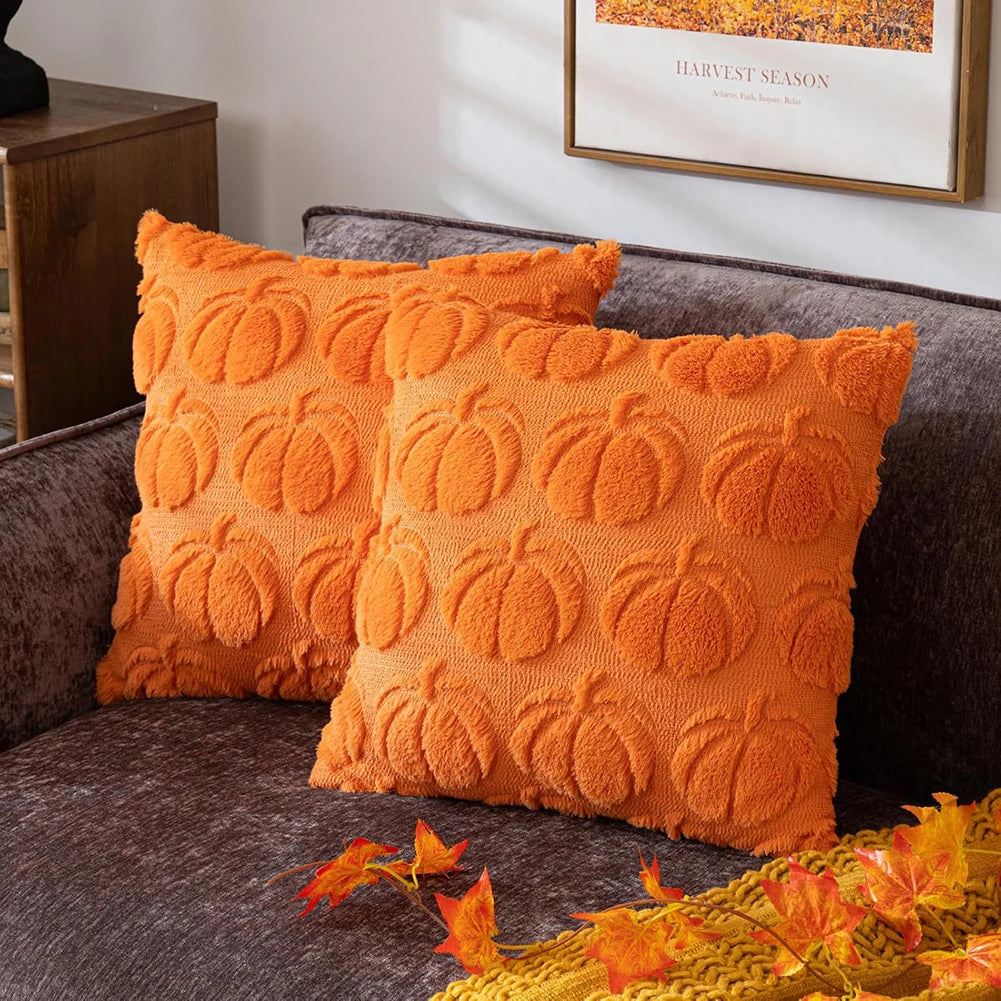 Fluffy Plush Decorative Autumn Throw Pillow Covers (17 x 17 in)