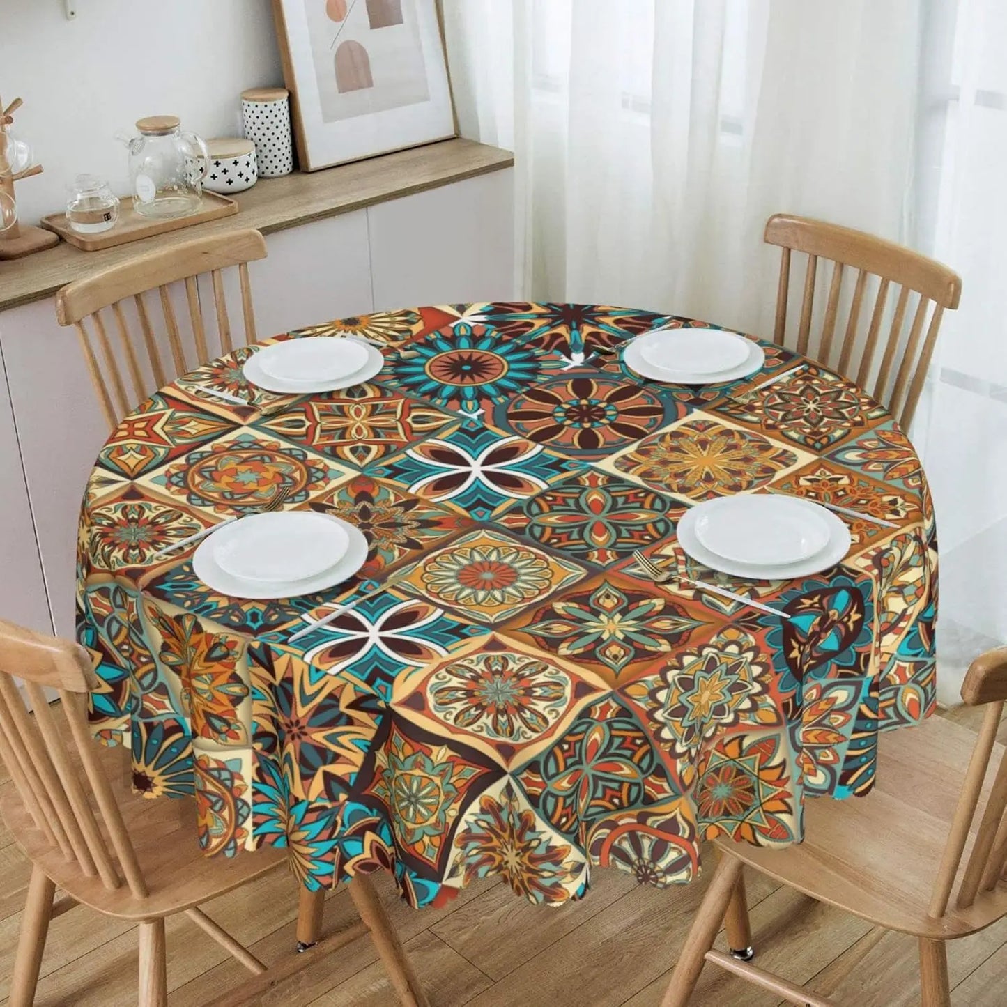 Fall Autumn Pumpkin and Leaf Harvest Round Tablecloth