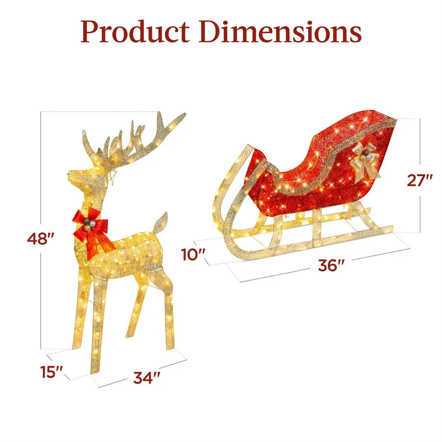 3 Piece Lighted Reindeer Family Set with Sleigh or without