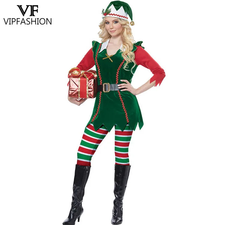 VIP FASHION Women Christmas Green Xmas Elf Suit