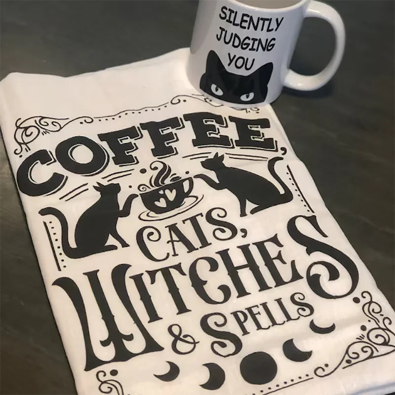 "Coffee, Cats, Witches & Spells" Kitchen Towels