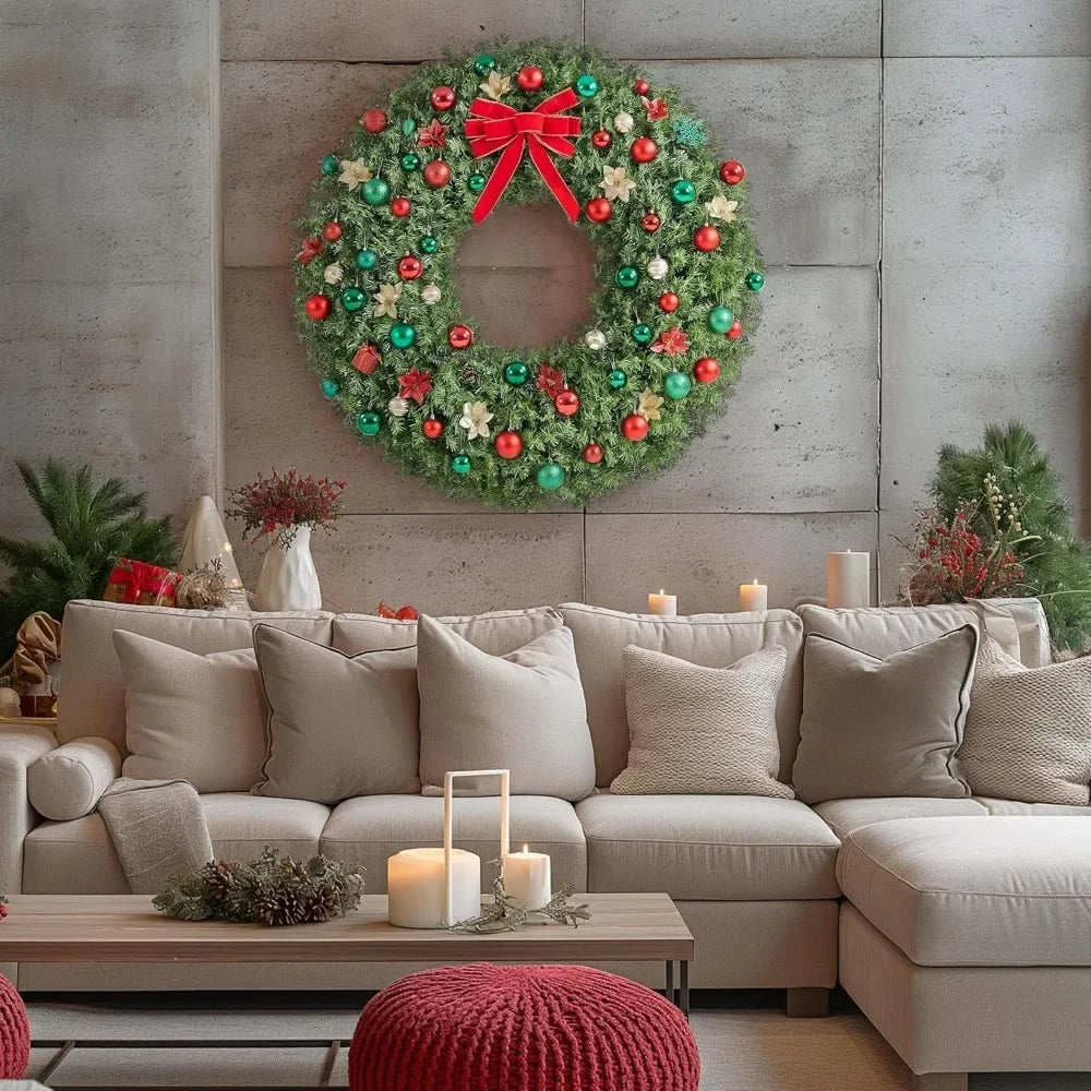 Artificial Christmas Wreath with 300 LED Lights (30, 48 or 60 Inches)