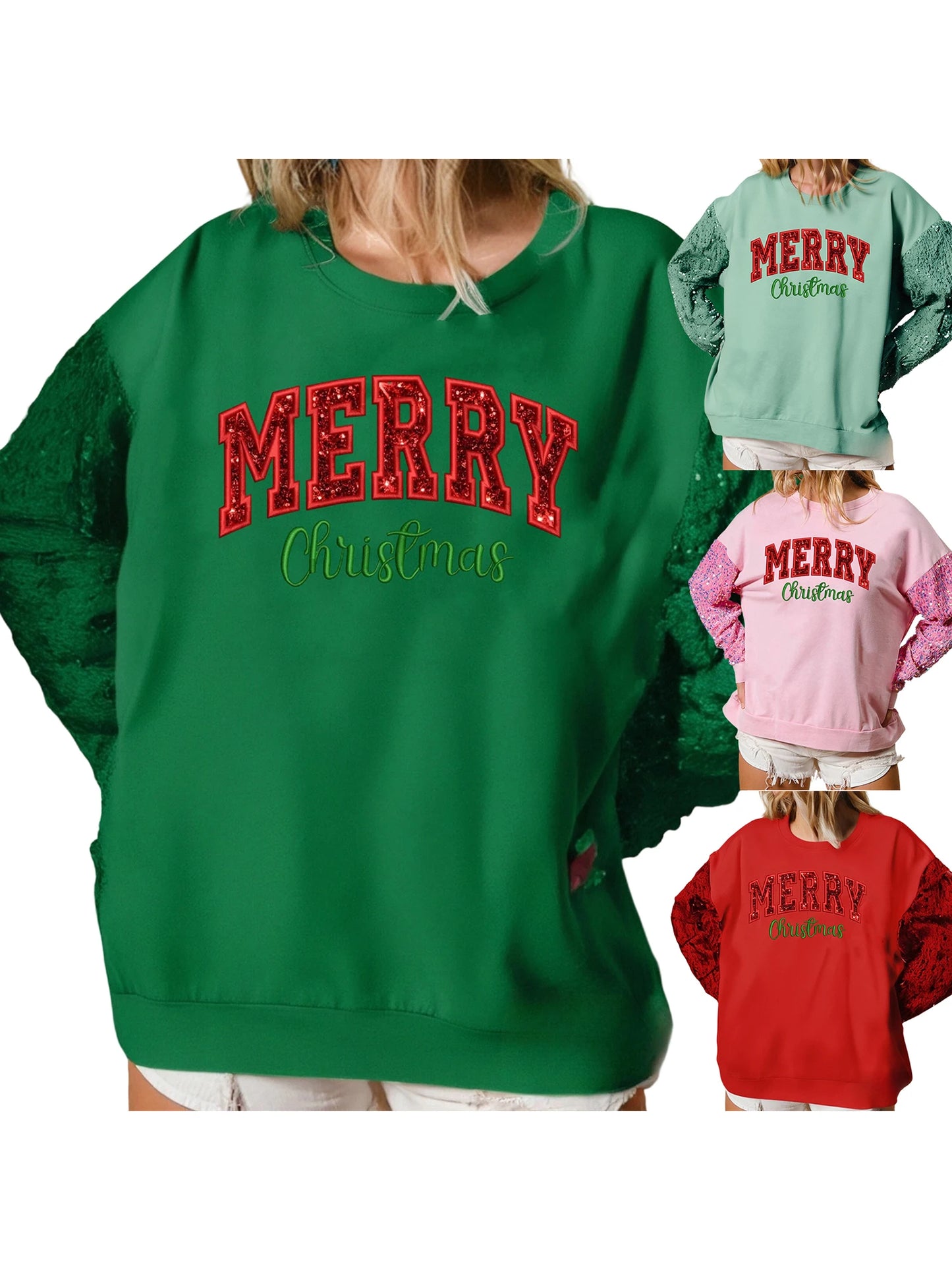 Sequins and Embroidery Pullover Sweatshirt