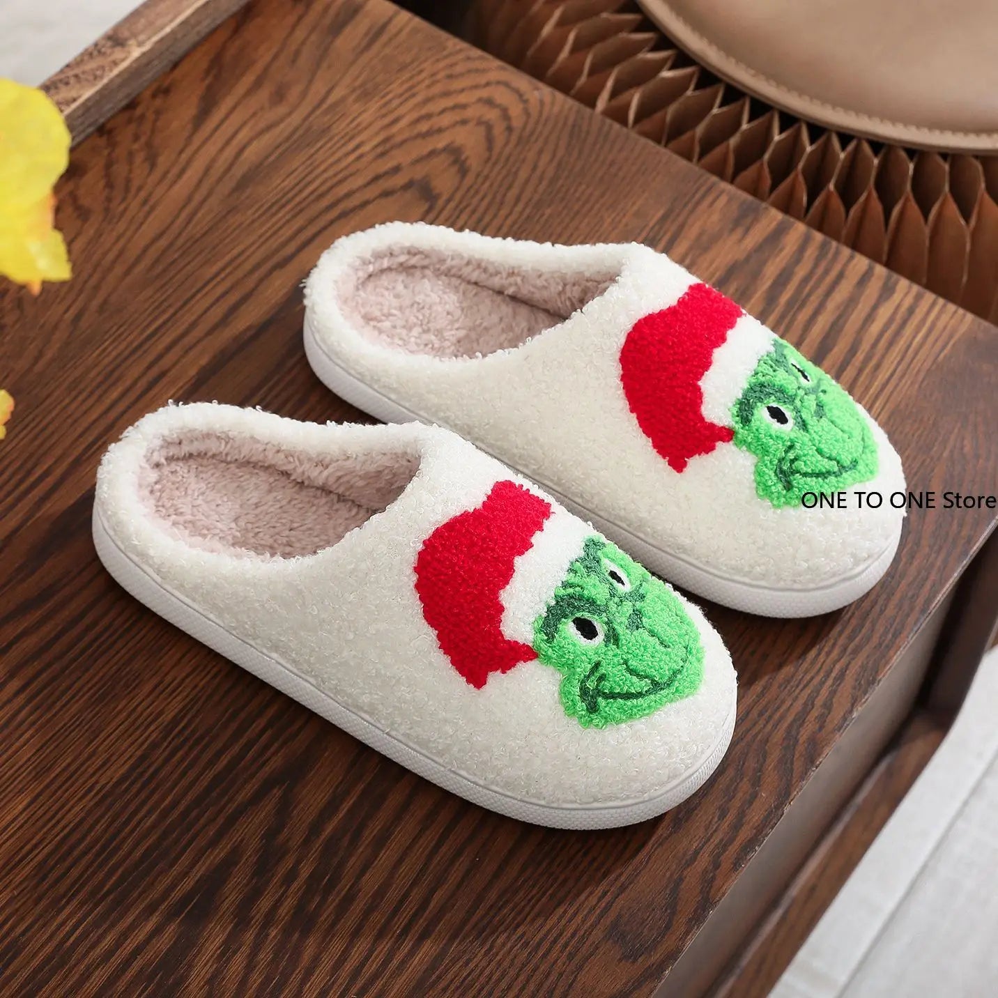 Christmas Grinch Cotton Slippers Men Women Home Woolen Slippers Comfortable Plush Lined Slip on Shoes Women's Warm Winter Shoes