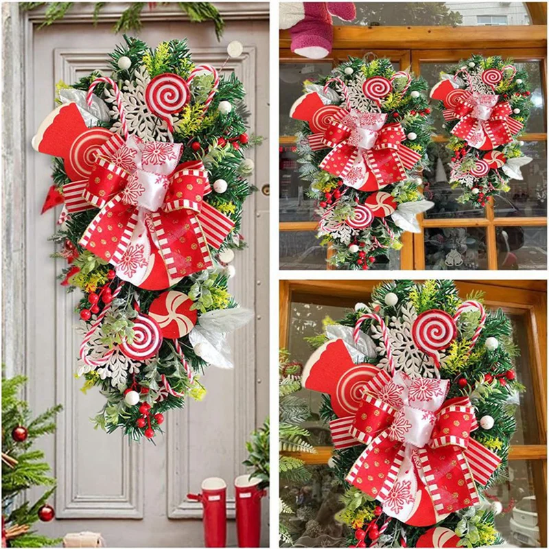 2Pcs Christmas Candy Cane Wreath