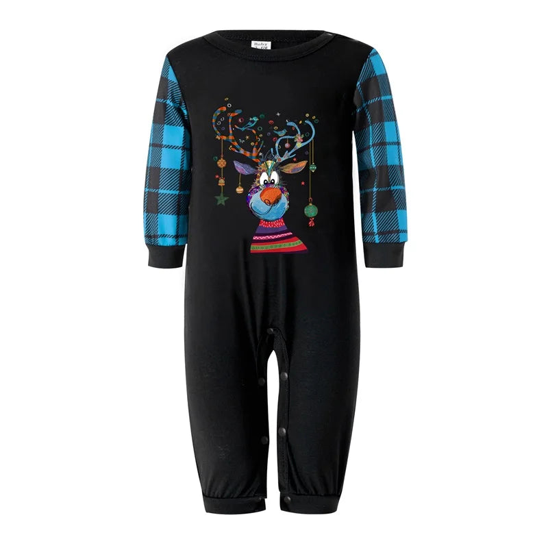 Reindeer Plaid Print Holiday Pajamas for Family