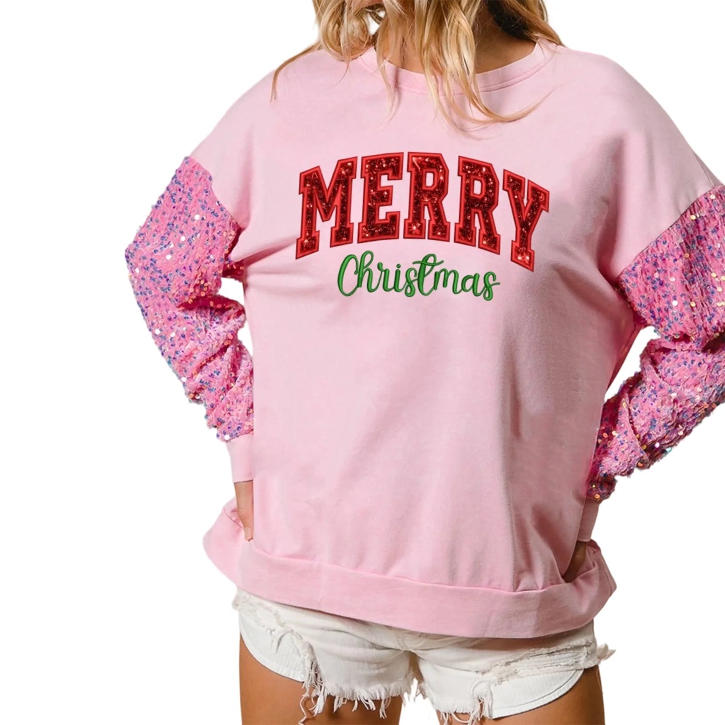 Sequins and Embroidery Pullover Sweatshirt