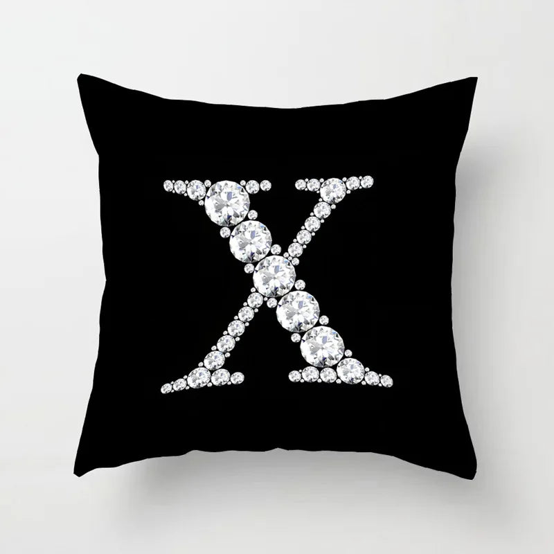 Crystal Diamond Printed Alphabet 18x18 Polyester Cushion Pillow Cover
