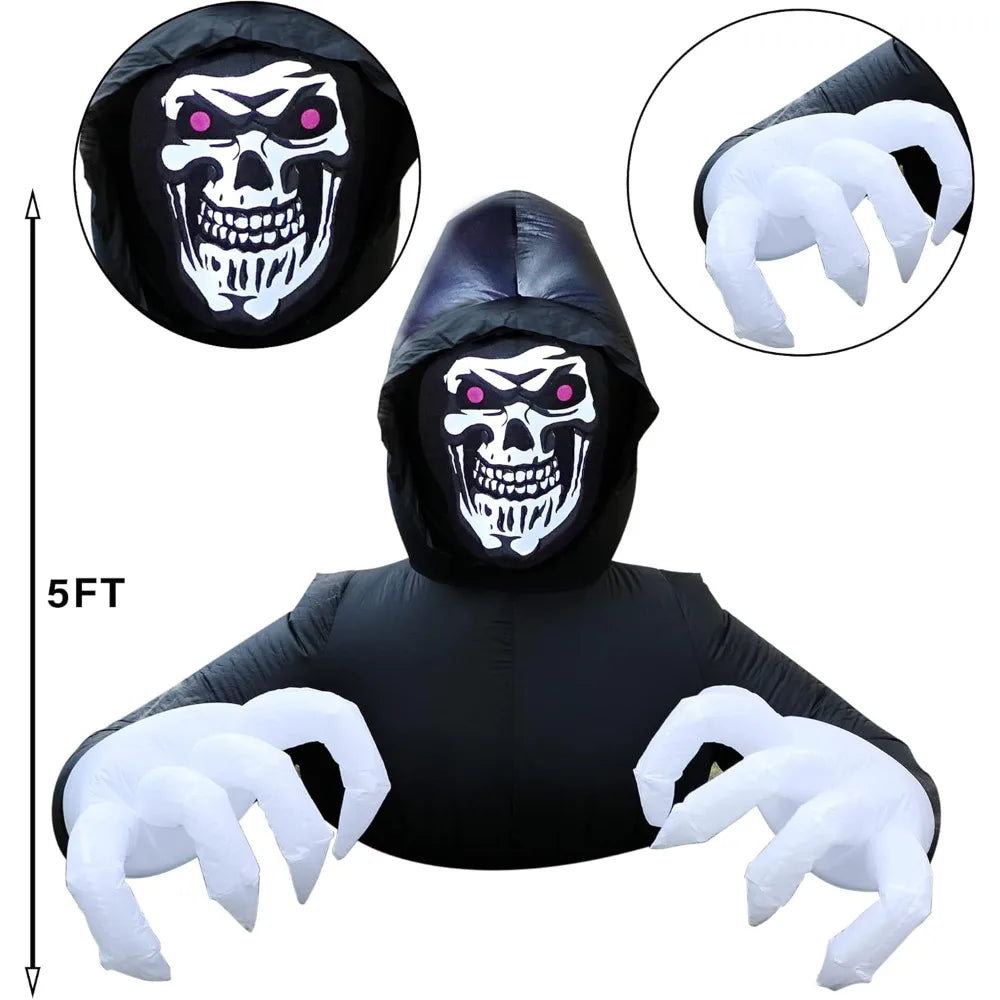 Inflatable Grim Reaper Decoration (w LED Lights - 5 Ft)