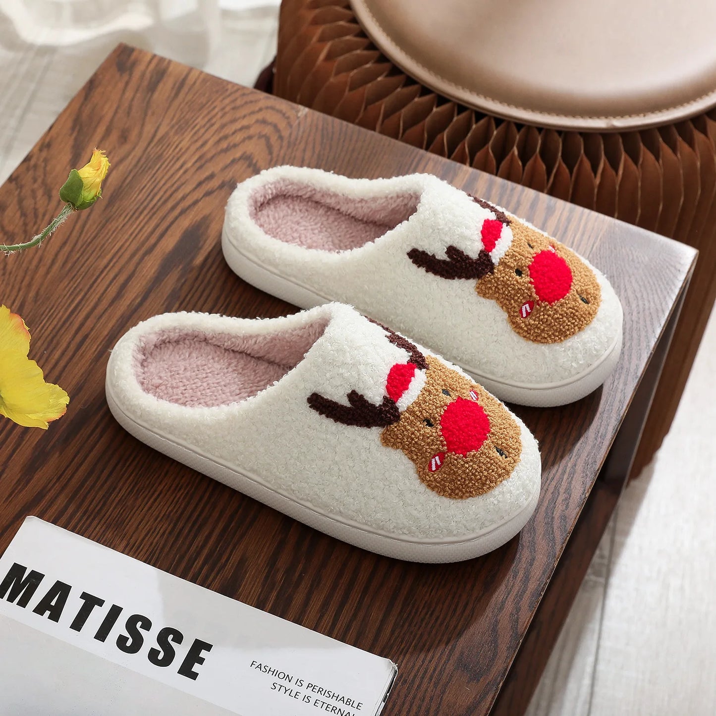 Christmas Grinch Cotton Slippers Men Women Home Woolen Slippers Comfortable Plush Lined Slip on Shoes Women's Warm Winter Shoes
