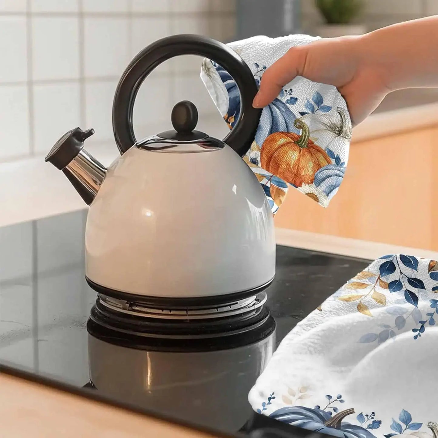 Fall Thanksgiving Eucalyptus Leaf Kitchen Towels