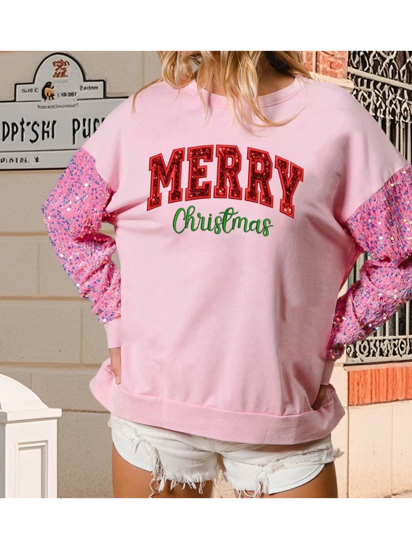 Sequins and Embroidery Pullover Sweatshirt