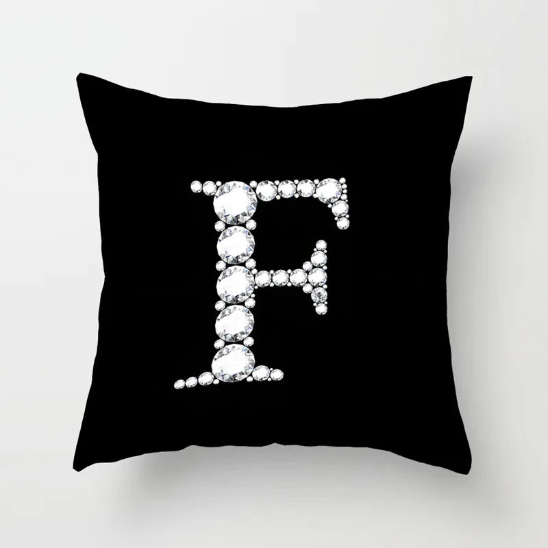 Crystal Diamond Printed Alphabet 18x18 Polyester Cushion Pillow Cover