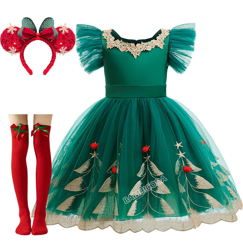Green Christmas Tree Dress For Girls
