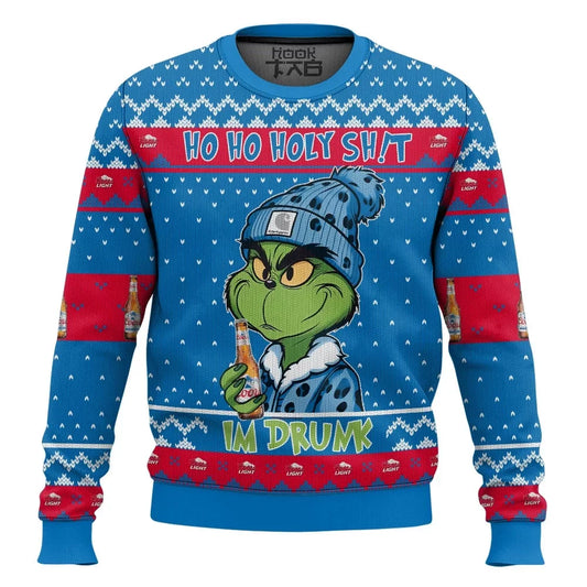 Grinch "Ho Ho Holy Sh!t" Ugly Christmas Sweater with Beer bottles