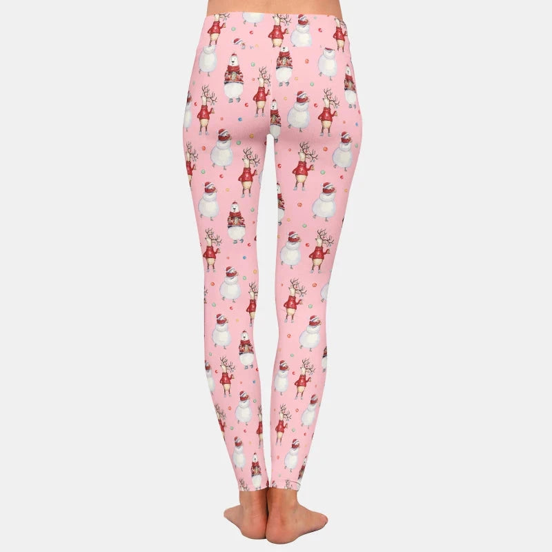 Snowman And The Christmas Deer High Waist Leggings