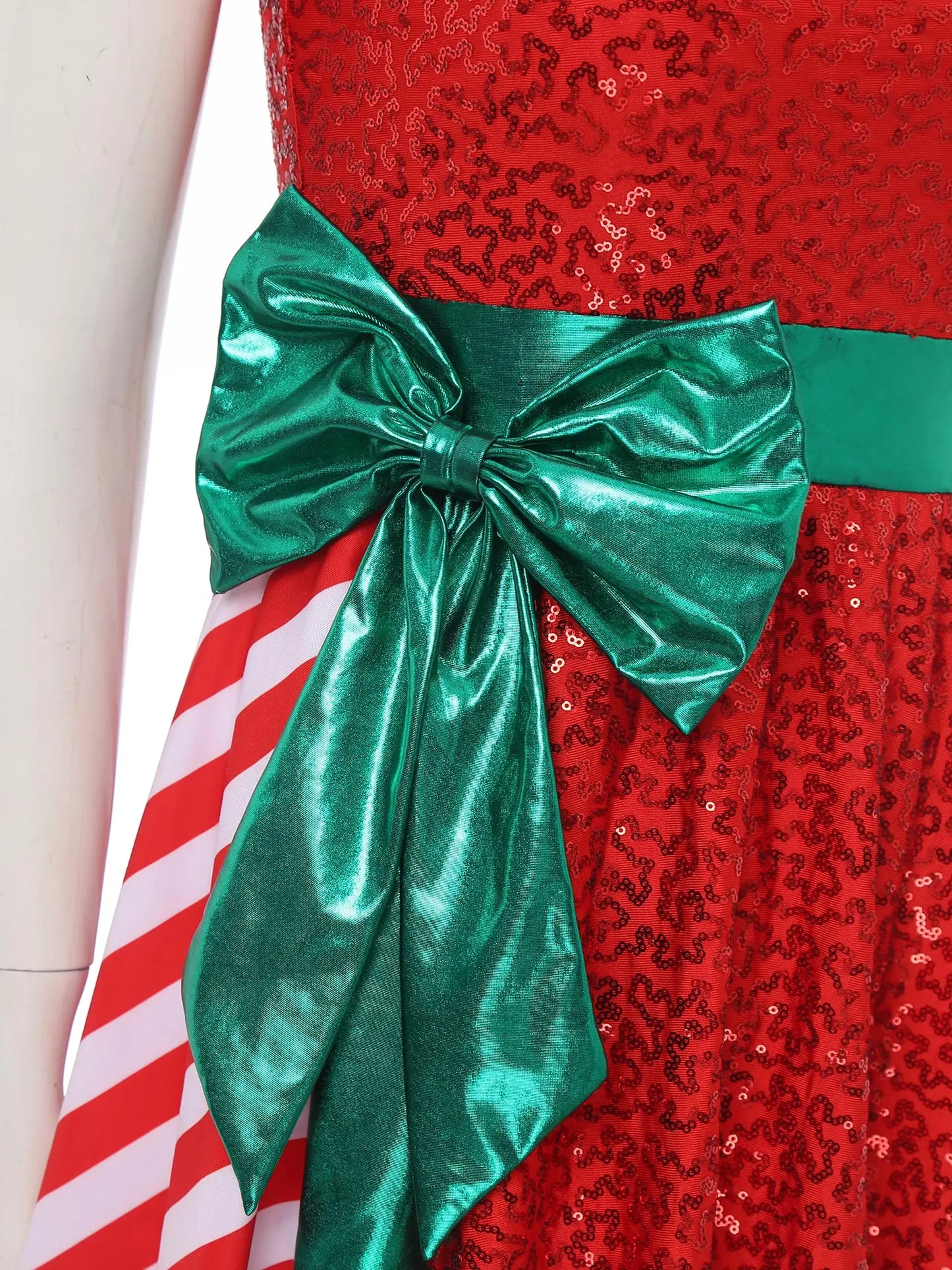 Sleeveless Sequin Stripes Bow Dress with Santa Hat