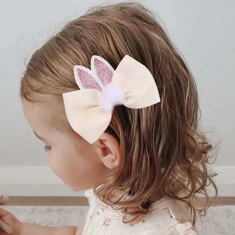2Pcs Cute Bunny Ears Hair Bow Clip for Little Girls