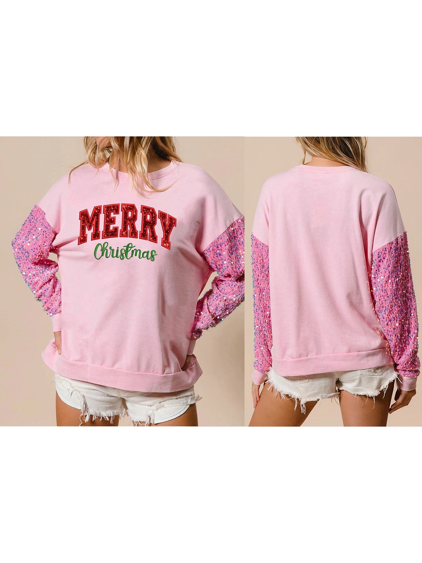 Sequins and Embroidery Pullover Sweatshirt
