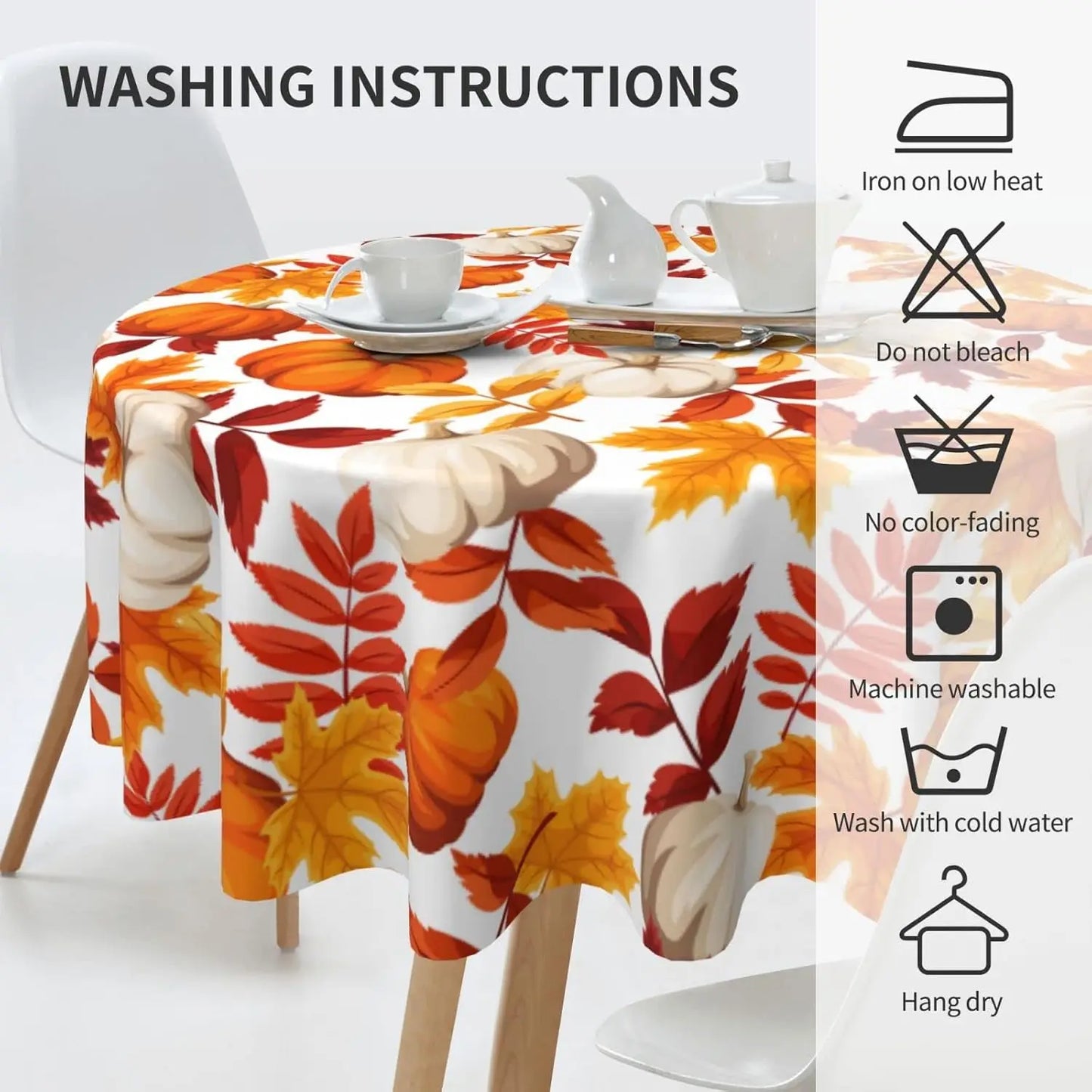 Pumpkin Fallen Leaves Maple Leaf Print Decorative Table Cloth