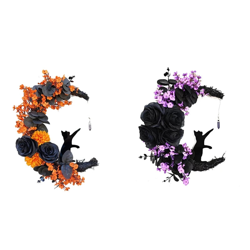 Halloween Moon Shaped Door Wreaths