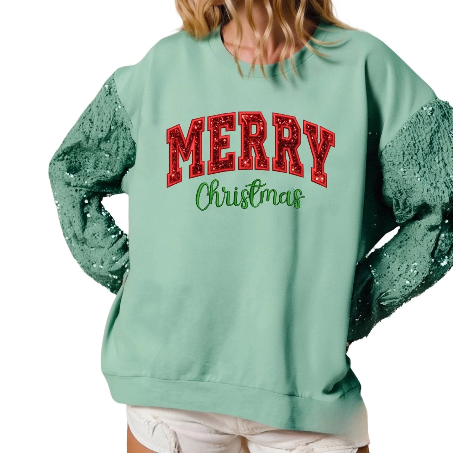 Sequins and Embroidery Pullover Sweatshirt