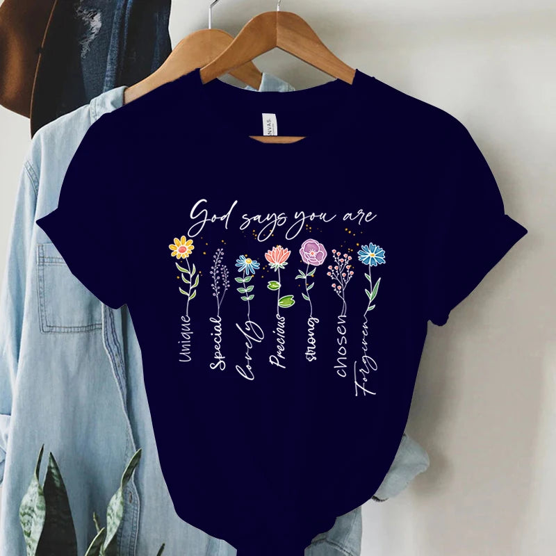 "God Says You Are Unique" Print T-Shirt