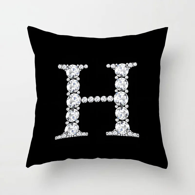 Crystal Diamond Printed Alphabet 18x18 Polyester Cushion Pillow Cover