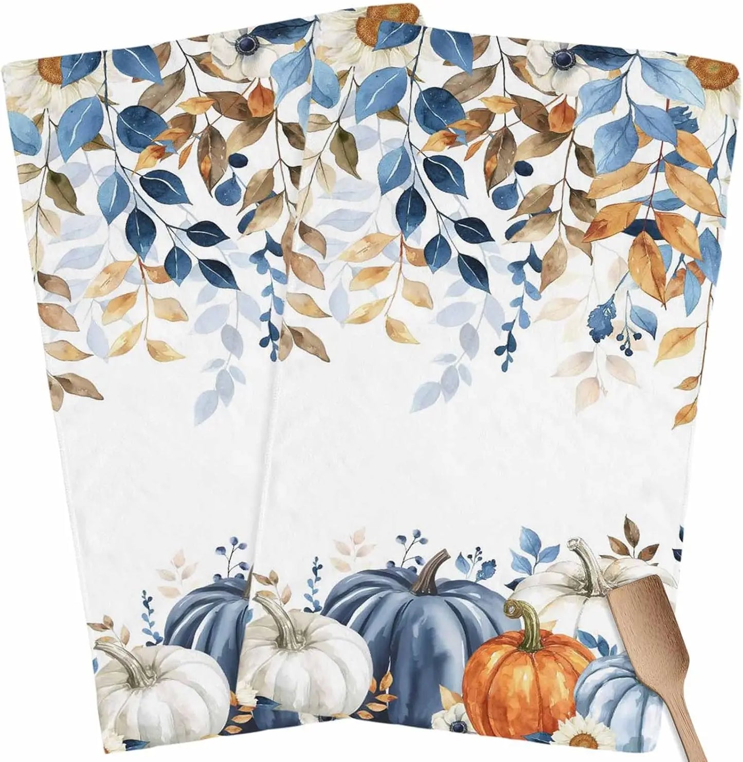 Fall Thanksgiving Eucalyptus Leaf Kitchen Towels