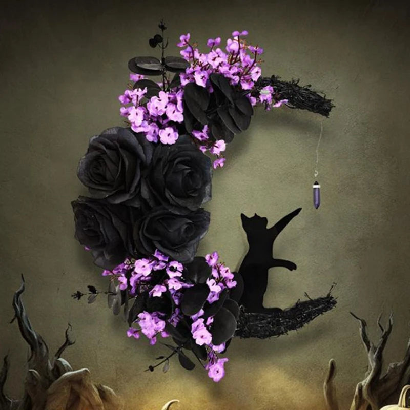 Halloween Moon Shaped Door Wreaths
