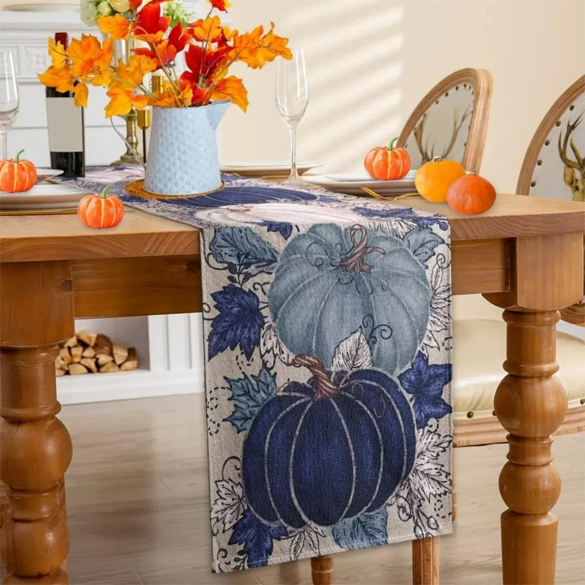 Blue Pumpkin Autumn Harvest Tablecloth