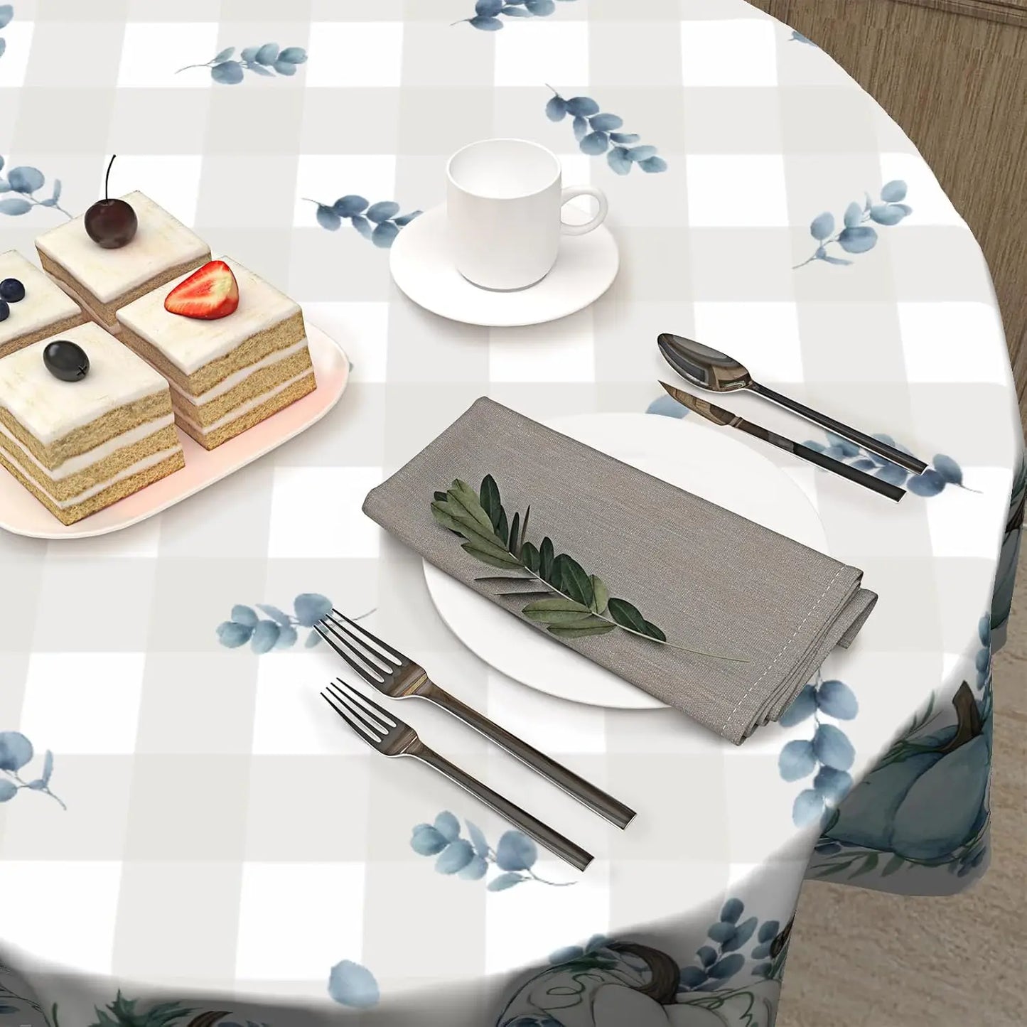 Autumn Blue Pumpkin Round Tablecloth