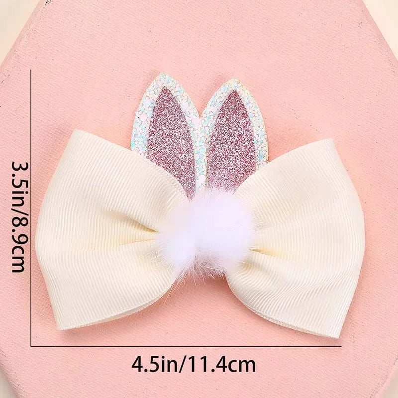 2Pcs Cute Bunny Ears Hair Bow Clip for Little Girls