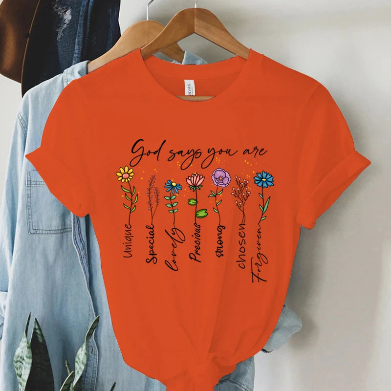 "God Says You Are Unique" Print T-Shirt