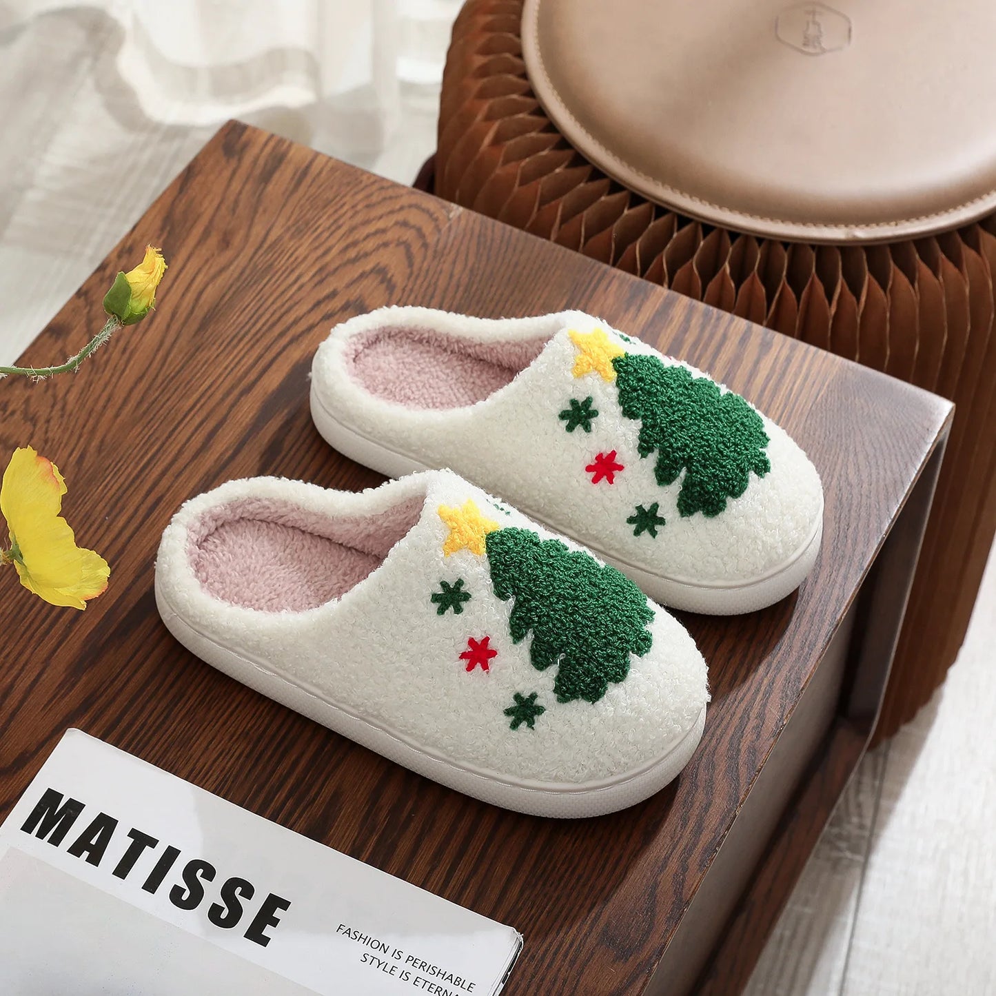 Christmas Grinch Cotton Slippers Men Women Home Woolen Slippers Comfortable Plush Lined Slip on Shoes Women's Warm Winter Shoes