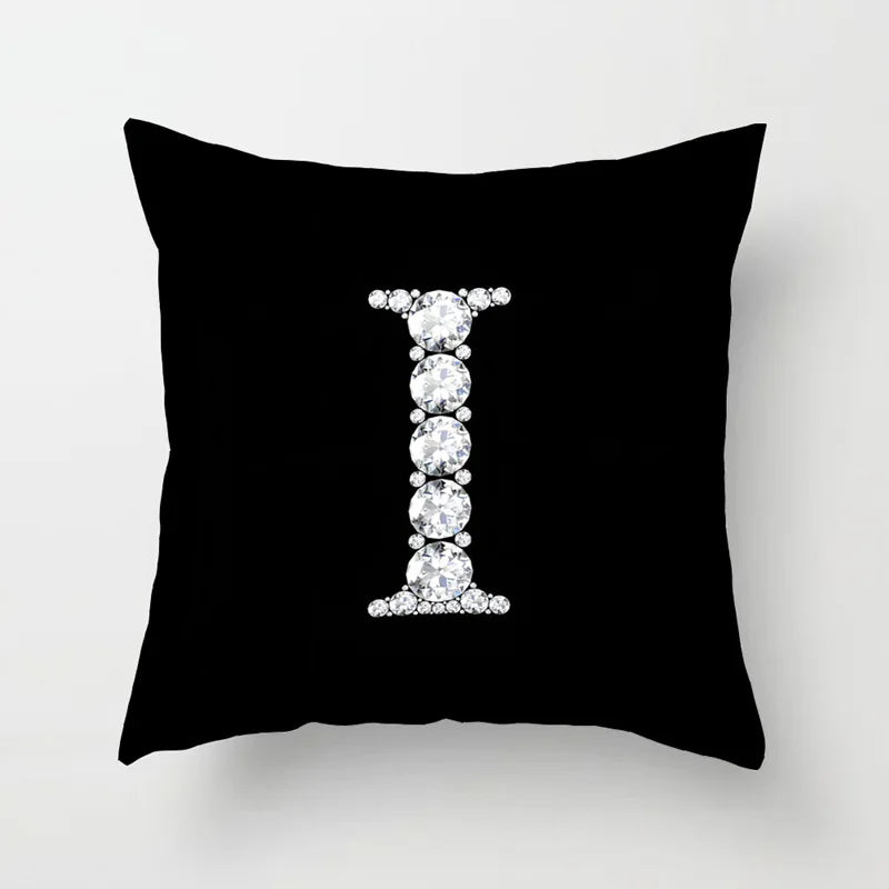 Crystal Diamond Printed Alphabet 18x18 Polyester Cushion Pillow Cover