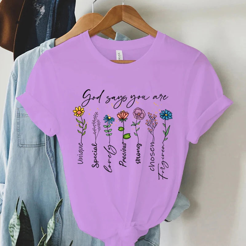 "God Says You Are Unique" Print T-Shirt