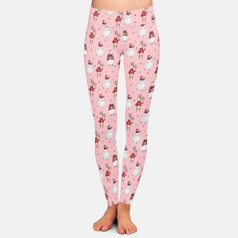 Snowman And The Christmas Deer High Waist Leggings
