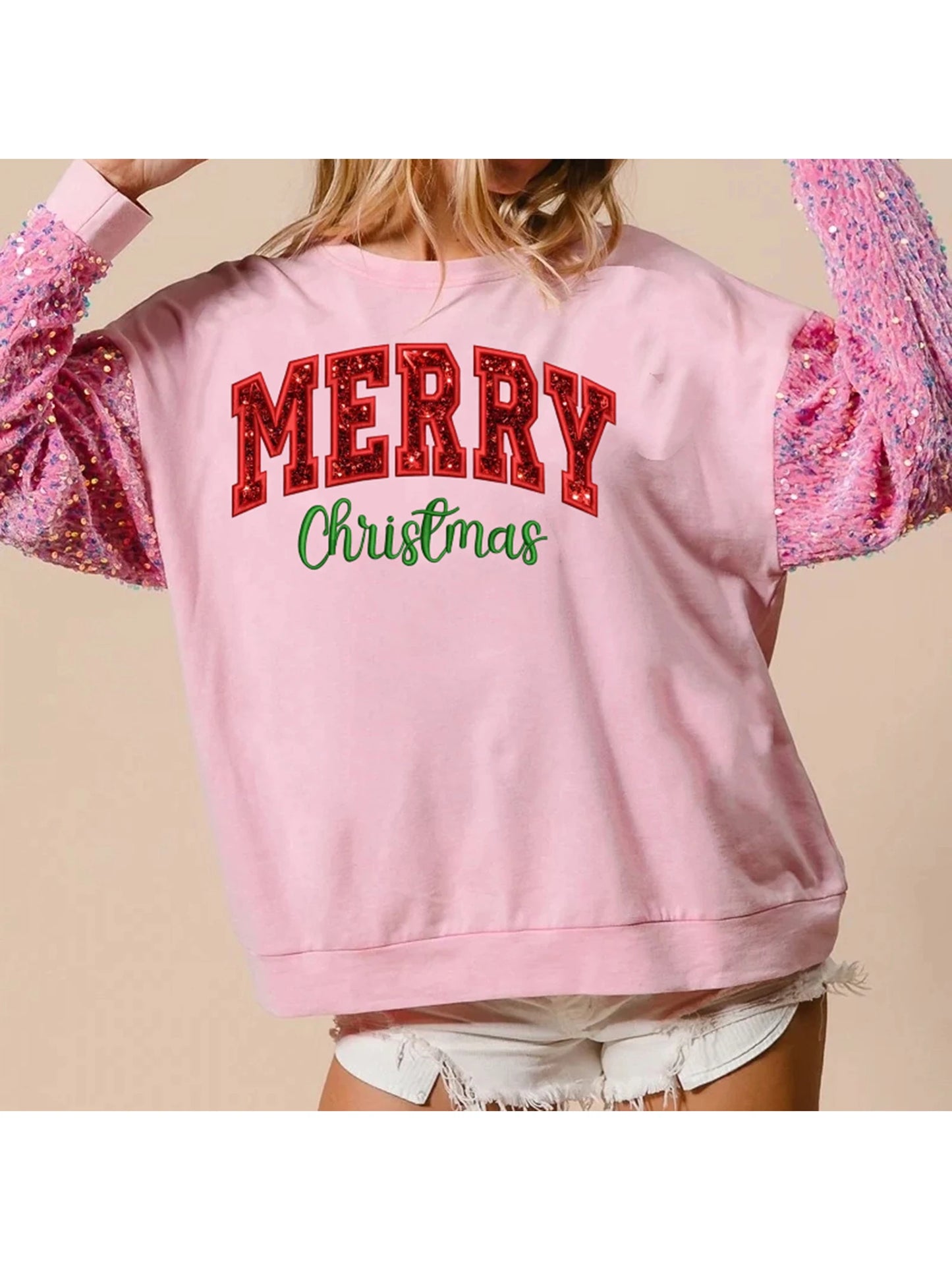 Sequins and Embroidery Pullover Sweatshirt