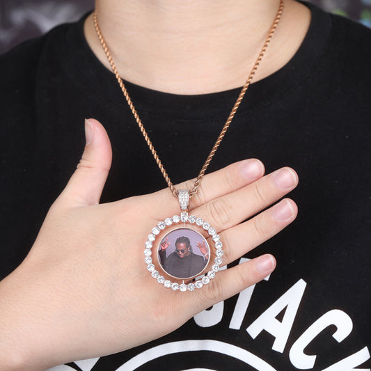 Custom Rotating Photo Pendant with CZ Stones