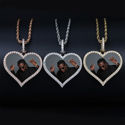 Custom Heart Shaped Photo Pendant with CZ Stones