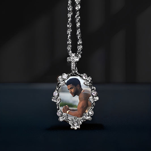 Cross Buckle Customized Photo Pendant with CZ Stones