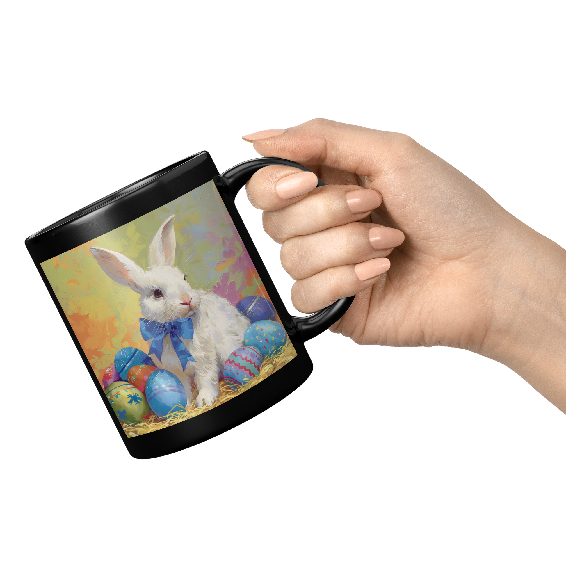 Blue_Bow_White_Bunny_MugBlack_11oz_Black_RH_Model_Mockup.png