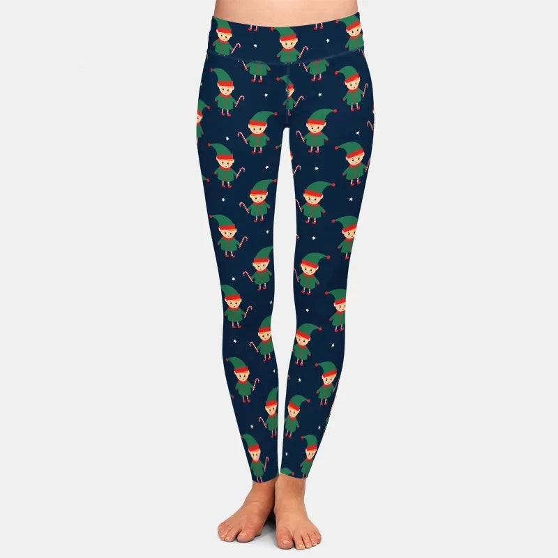 Cute Christmas Elf with Candy Leggings High Waist