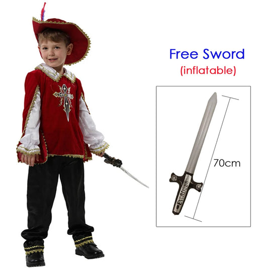 Red Medieval Musketeer Crusades Knight Warrior Costume for Boys