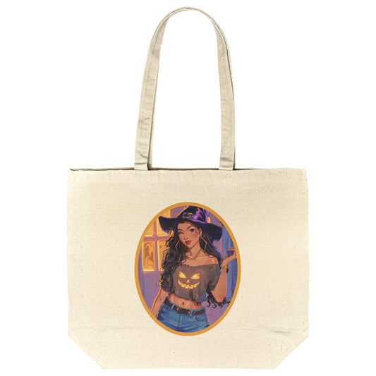 Glowing Jack O' Lantern Cotton Tote (18 x 15)