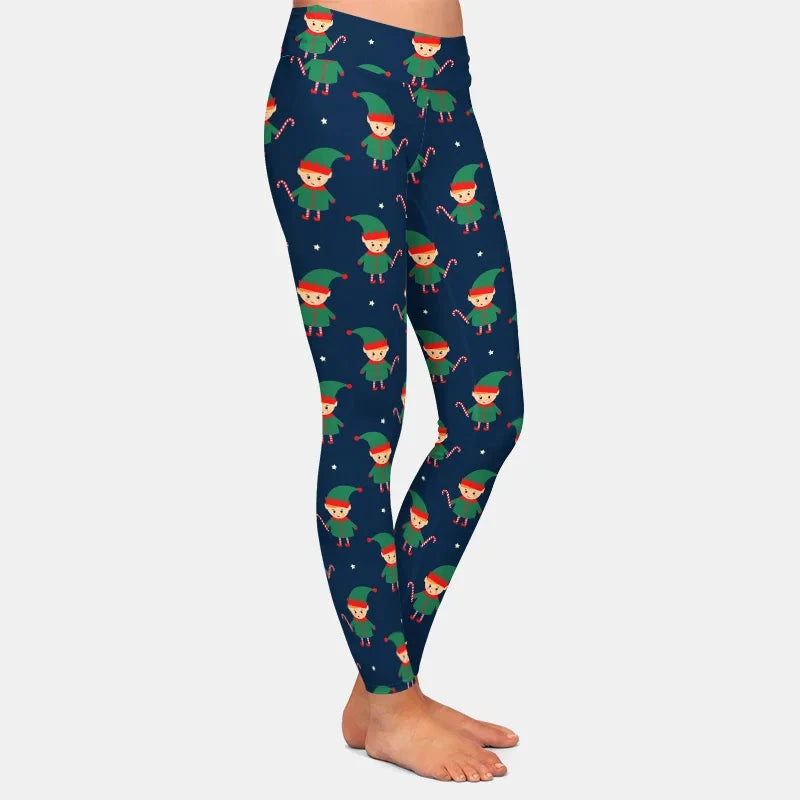 Cute Christmas Elf with Candy Leggings High Waist