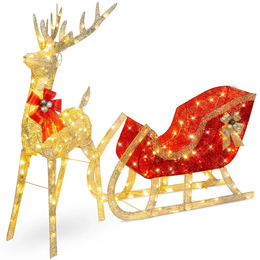 3 Piece Lighted Reindeer Family Set  with Sleigh or without