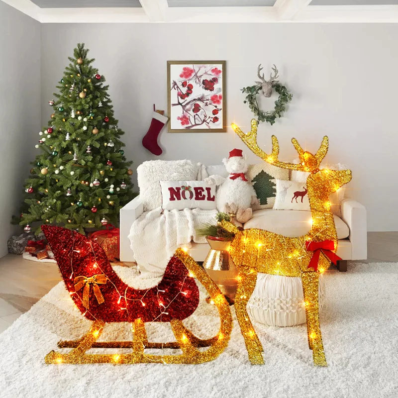 Gold Reindeer and Red Sleigh