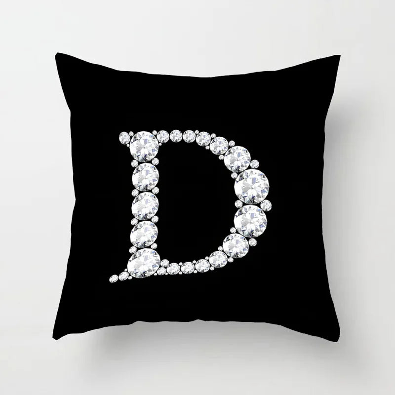 Crystal Diamond Printed  Alphabet 18x18 Polyester Cushion Pillow Cover